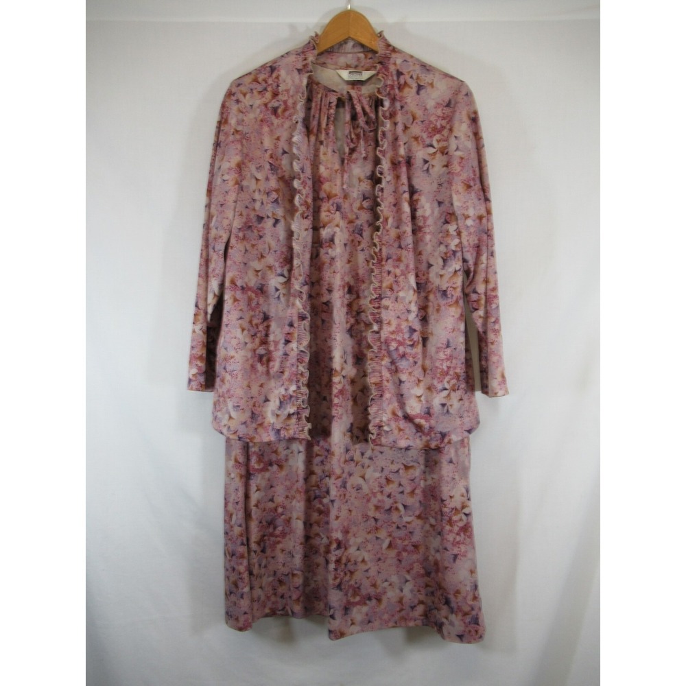 Vintage 70s Montgomery Ward Polyester Keyhole Dress Granny Mature 2 Piece Floral